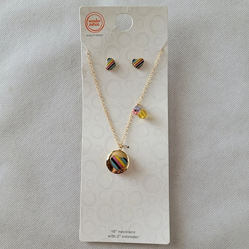Rainbow Heart Locket and Earring Set | Wonder Nation